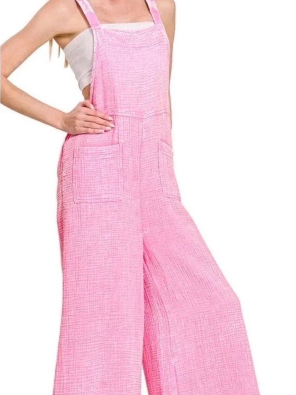 NWOT Zenana Outfitters Pink Cotton Gauze Wide-Leg Romper